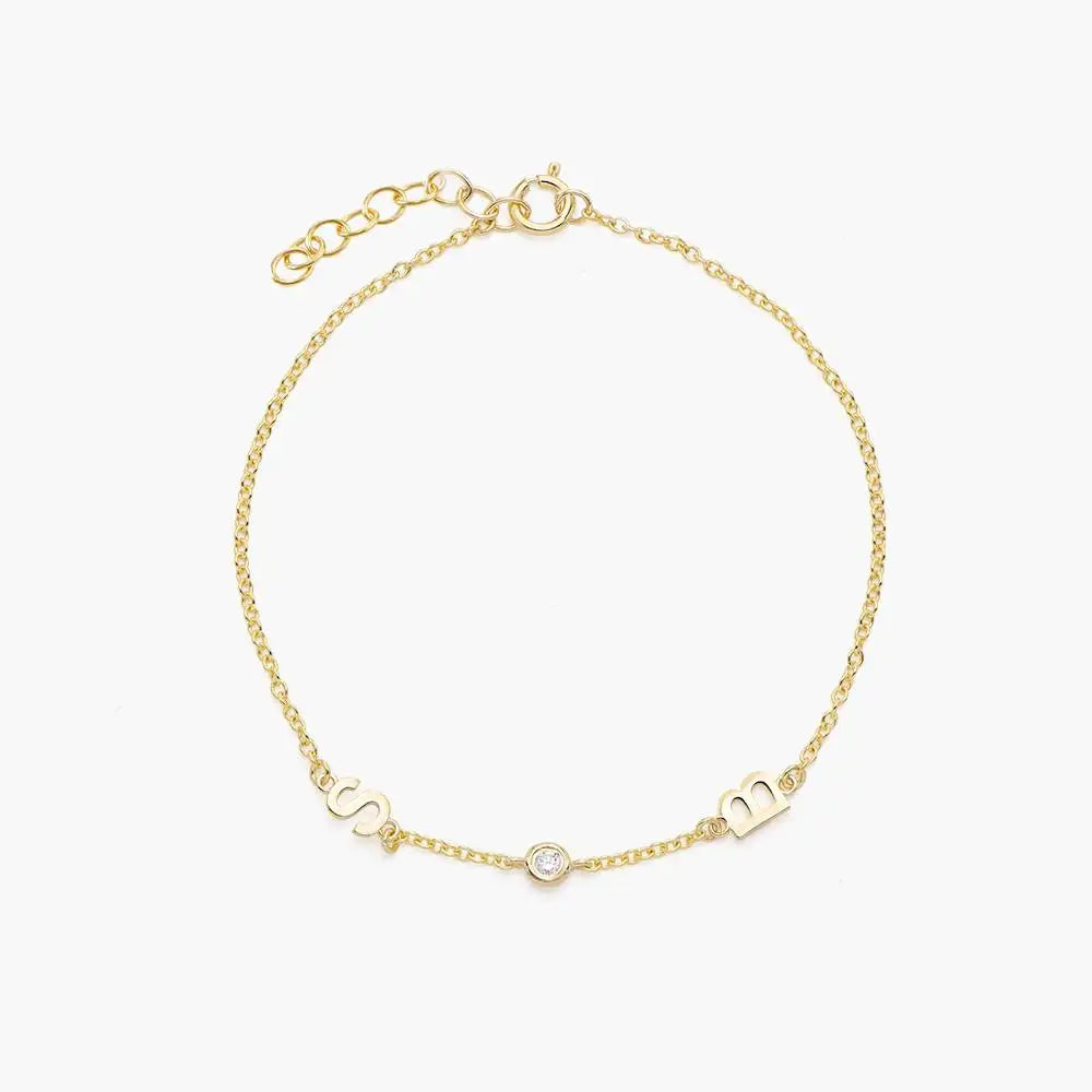 Inez 18K Gold Plated Initial Bracelet with Diamond