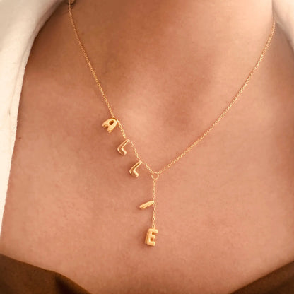 Lariat Y Necklace with Bubble Letters